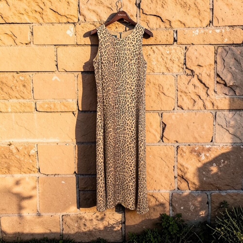 VTG RALPH LAUREN Animal Print Silk Sheath Maxi Dress